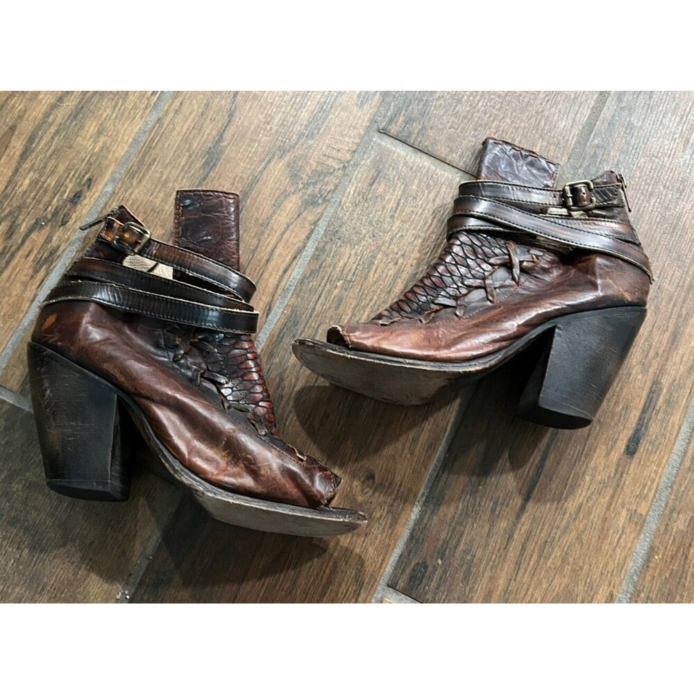 Freebird By Steven Eagle Open Toe Ankle Bootie Womens Size 9 Brown Leather Shoe